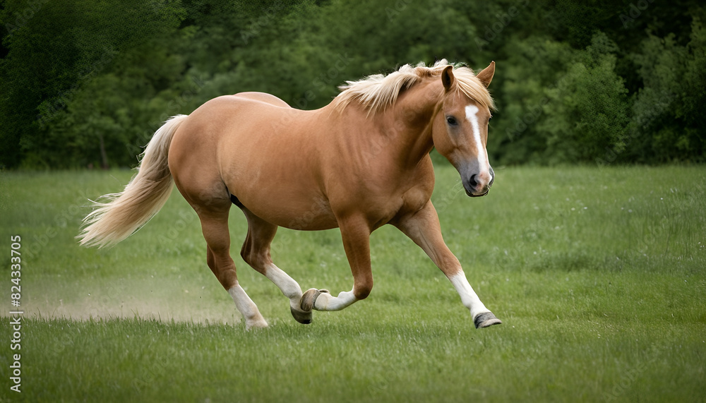 haflinger horse running in the field haflinger horse running in the field