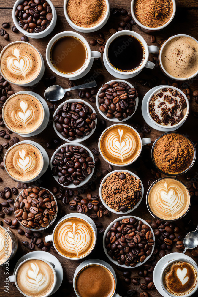 Aerial view of various coffee Aerial view of various coffee