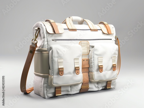 A realistic 3D render of an easytoclean baby diaper bag with insulated pockets photo