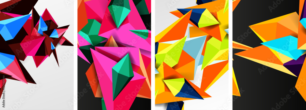 Set of triangle geometric low poly 3d shapes posters Set of triangle geometric low poly 3d shapes posters