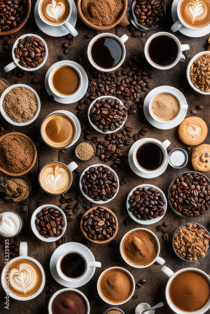 Aerial view of various coffee Aerial view of various coffee