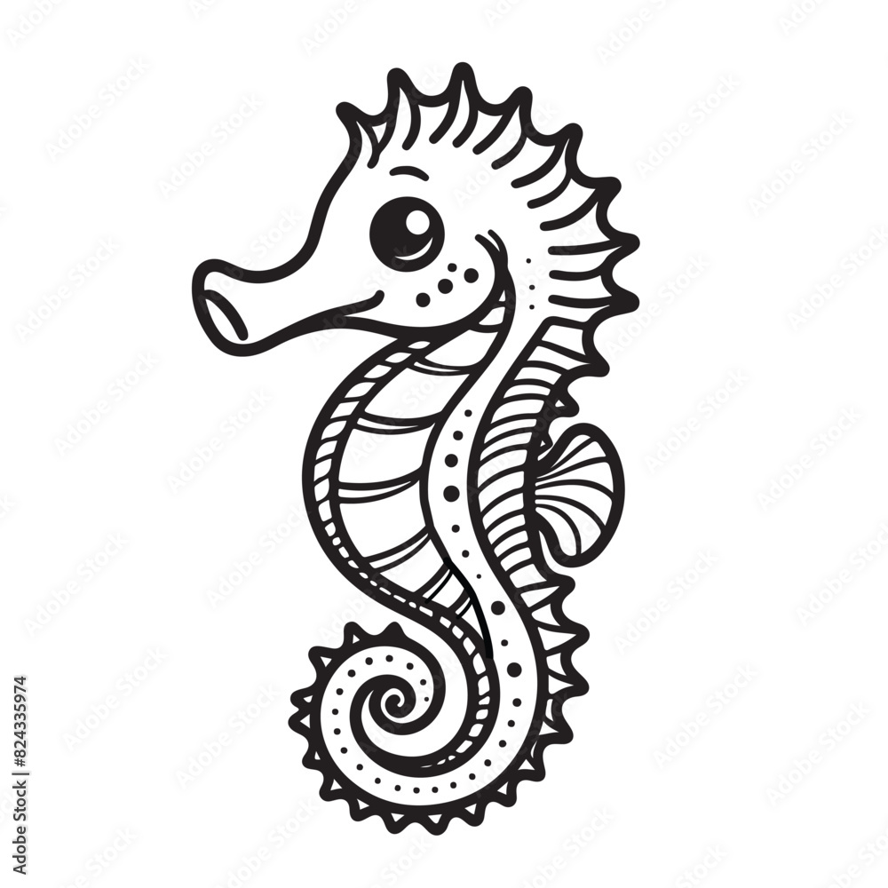 Fototapeta premium Line art of seahorse cartoon vector
