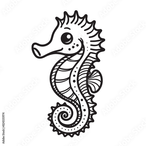 Line art of seahorse cartoon vector