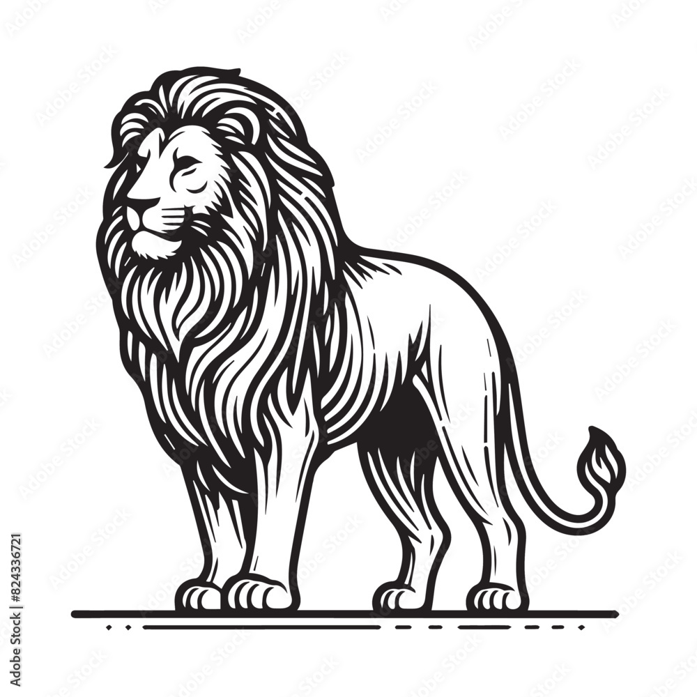 Fototapeta premium vector outline coloring books lion, editable stroke, isolated white background