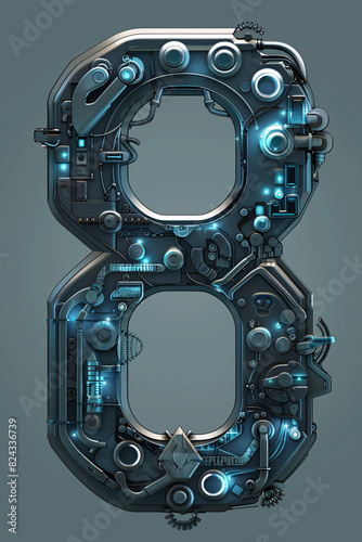 3D digital 8 Mechanical Industrial Cyberpunk art typeface design
 photo