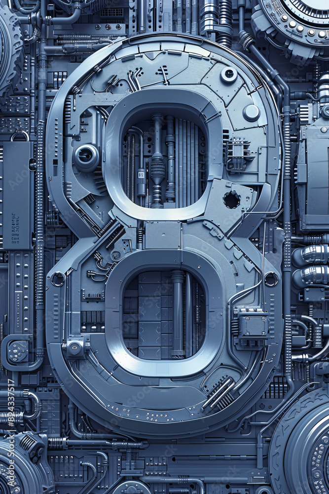 Fototapeta premium 3D digital 8 Mechanical Industrial Cyberpunk art typeface design 