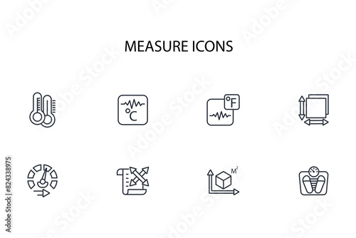 Measure icon set.vector.Editable stroke.linear style sign for use web design,logo.Symbol illustration.