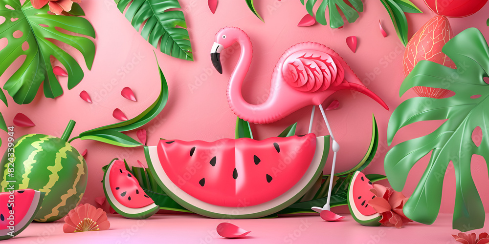 Watermelon slice on a pink background 