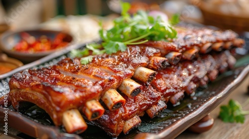 Spiced boiled pork ribs served on a table