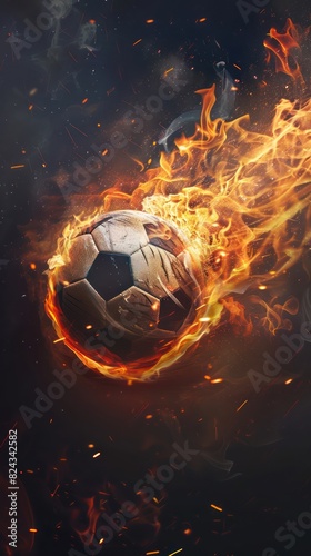 soccer ball on fire black background
