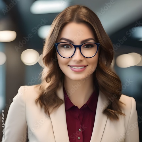 Portrait of a young businesswoman with glasses, in an office3 photo