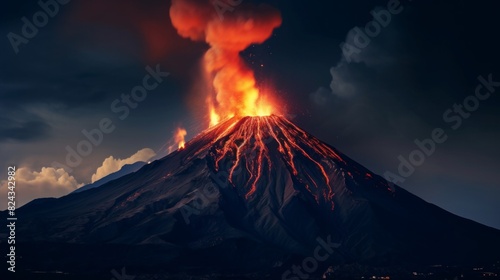 A volcano in the nigh, AI Generative photo