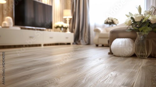 room remodel light wood grain vinyl flooring and cream painted wall, AI Generative