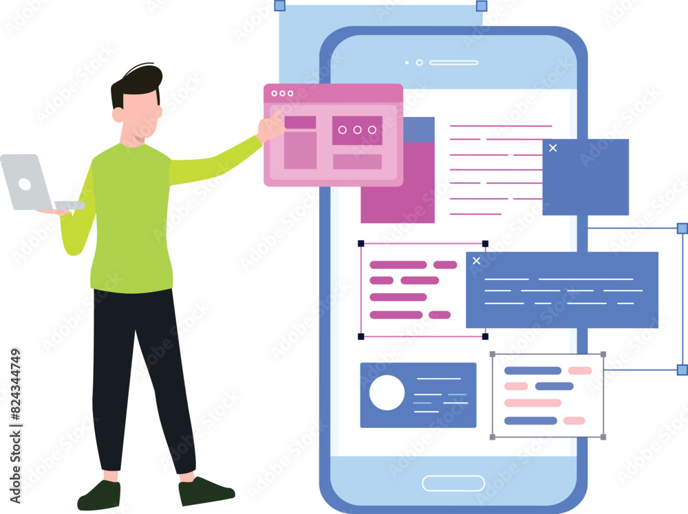 A boy is designing an app. A boy is designing an app.