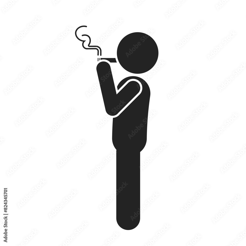 Isolated pictogram standing stick figure smoking cigarette with smoke, for smoke sign label Isolated pictogram standing stick figure smoking cigarette with smoke, for smoke sign label