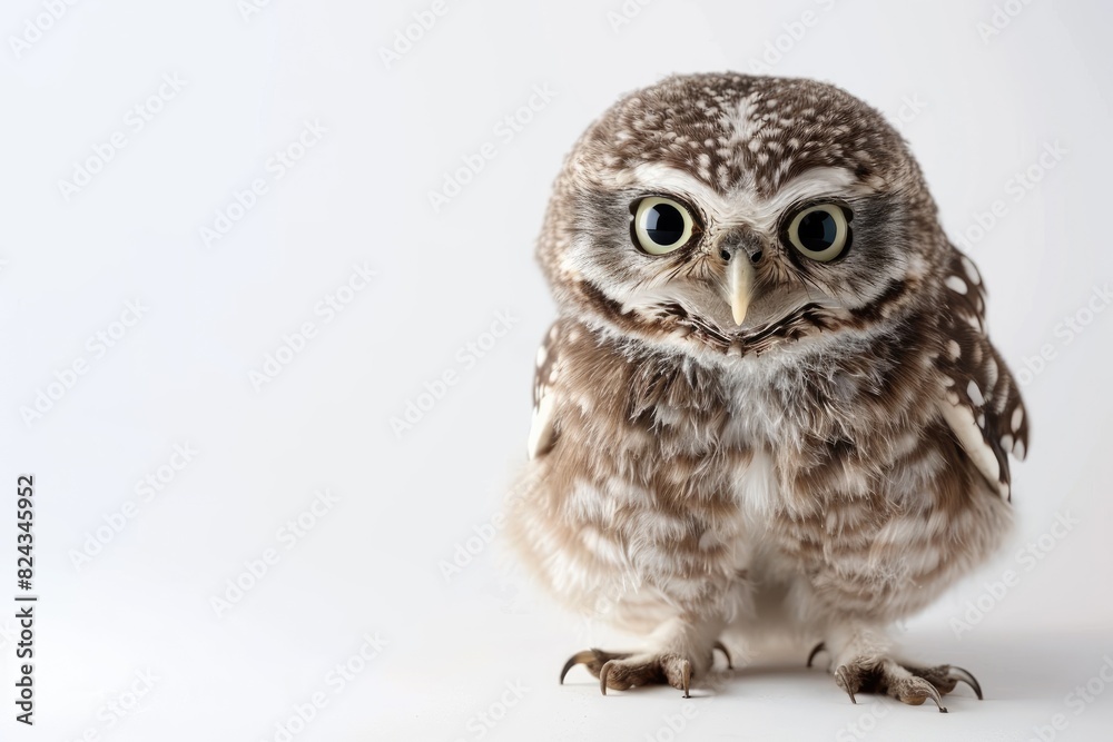 Cute baby owl with big round eyes isolated on white background Cute baby owl with big round eyes isolated on white background