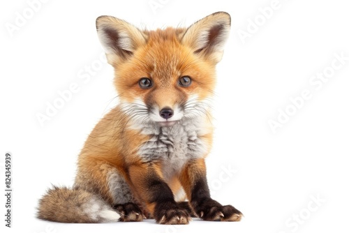 Cute baby fox with large ears isolated on white background