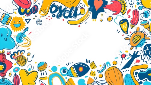 Colorful Doodle Border Design with Blank Space for World Health Day Message