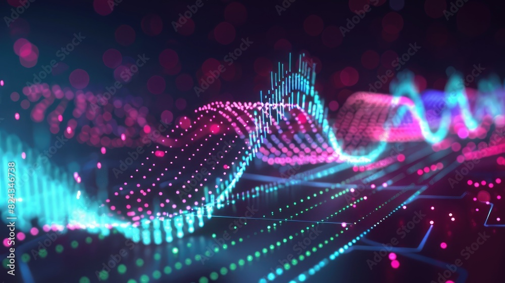 Abstract digital wave with glowing neon dots and lines, representing data, technology, and futuristic connections. Perfect for backgrounds. Abstract digital wave with glowing neon dots and lines, representing data, technology, and futuristic connections. Perfect for backgrounds.