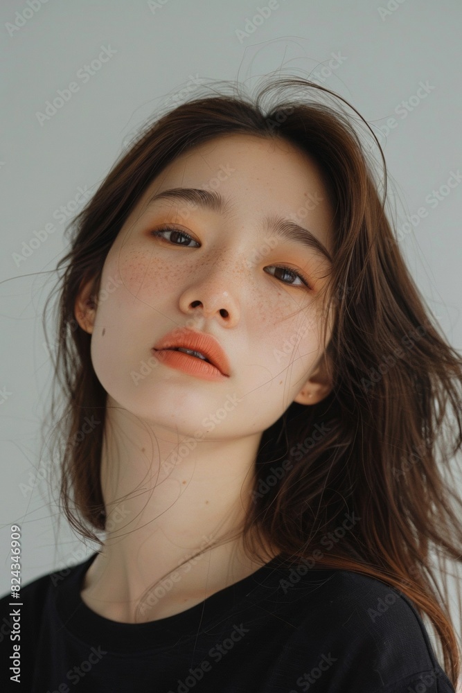 Fototapeta premium Sweet-Faced Korean Girl with Middle Part Hairstyle