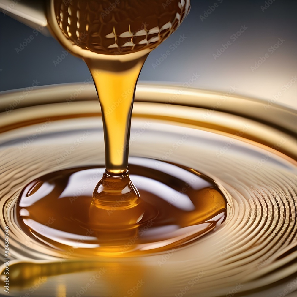 Close up of a honey dipper with golden honey dripping1 Close up of a honey dipper with golden honey dripping1