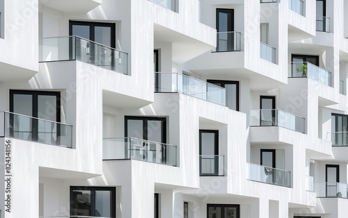Modern apartment building in Berlin, Germany with a white exterior and geometric design elements