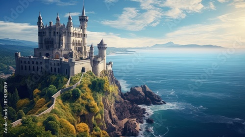beautiful castle on a cliff next to the sea 