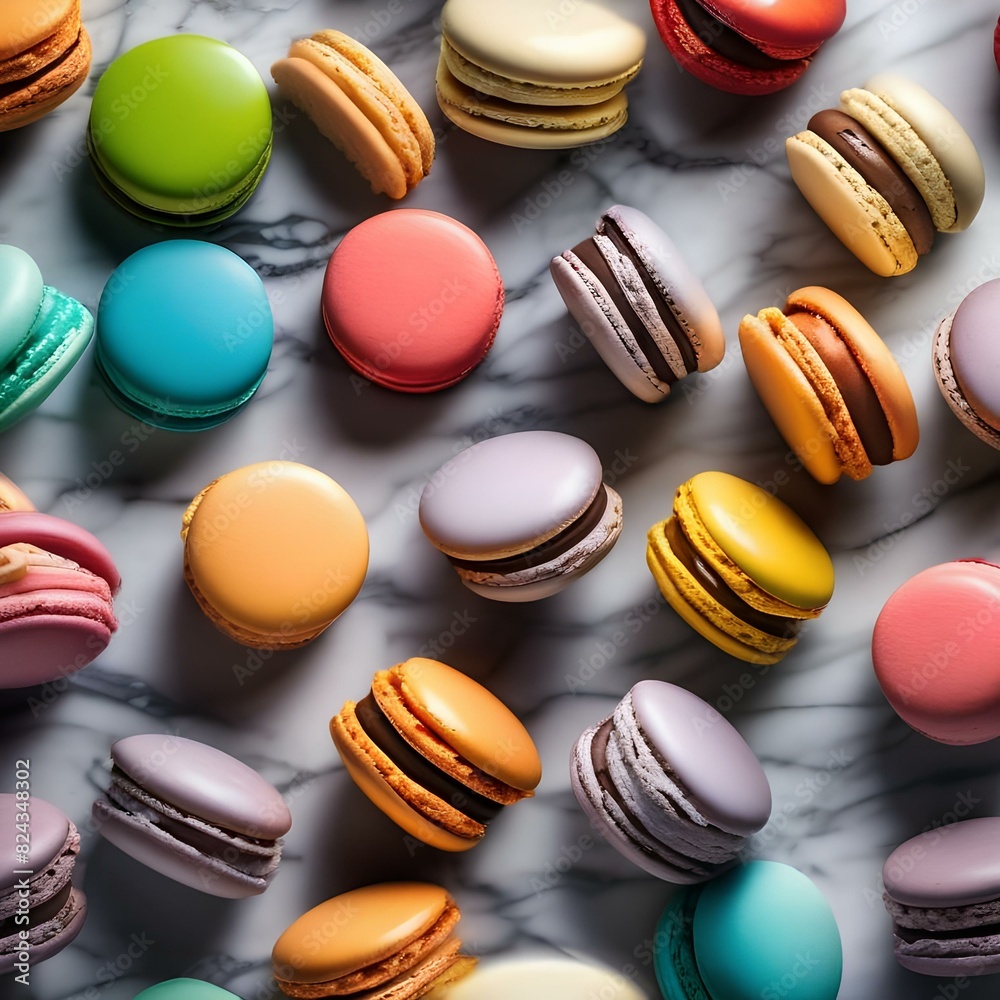 Plate of colorful macarons arranged in a circle on a marble background2 Plate of colorful macarons arranged in a circle on a marble background2