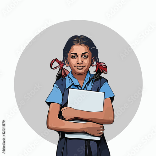 Indian school girl cute vector illustration