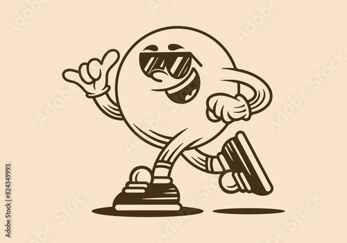 Line art Mascot character of ball head in running pose