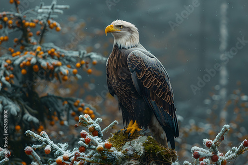 american bald eagle 3d image , Perched American Eagle. Bird of Prey Forest  © Zafar