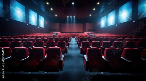 Cinema seats and aisle.,