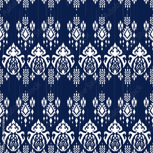Damask Ikat floral pattern on background illustration.Ikat ethnic oriental embroidery,Aztec style,abstract background.design for texture,fabric,clothing,wrapping,decoration,sarong,scarf