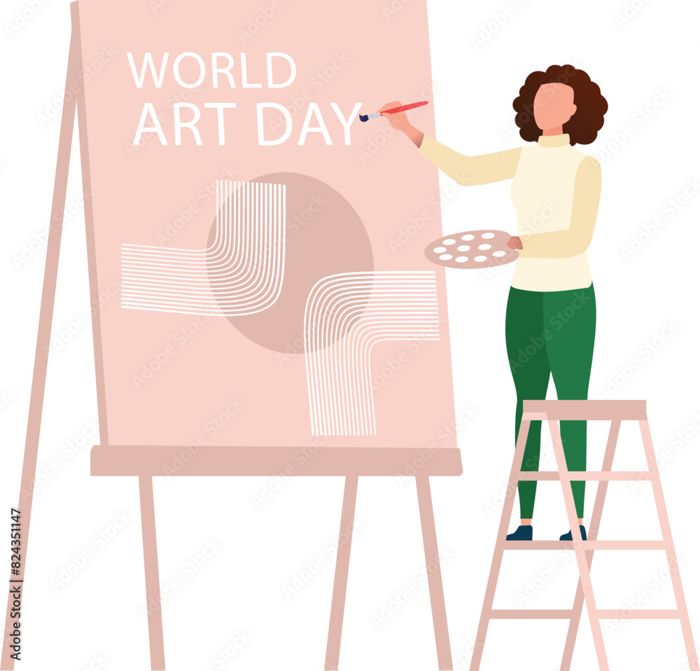 Fototapeta premium Girl making a drawing for World Art Day.