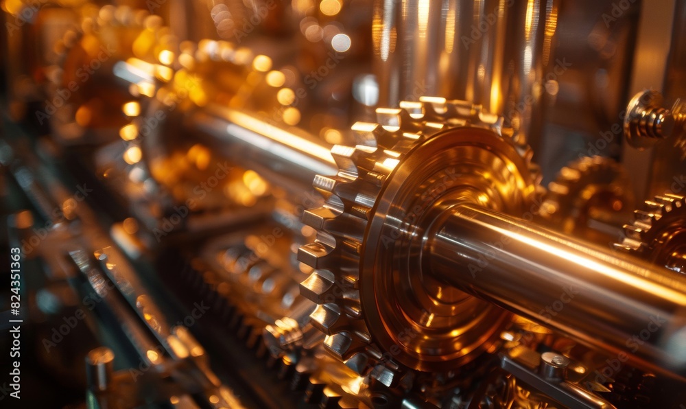 Fototapeta premium polished cogs and gears in a high-tech machine
