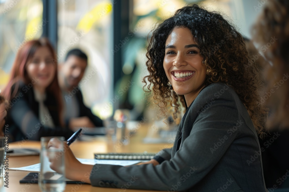 Young successful businesswoman at corporate office looking at camera. Smile and give off a confident look Young successful businesswoman at corporate office looking at camera. Smile and give off a confident look