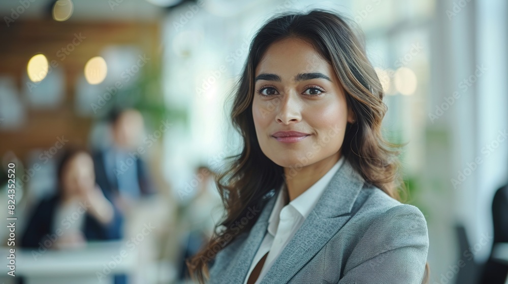 businesswoman in a stylish grey pantsuit, discussing plans with colleagues in a modern meeting room filled with natural light. businesswoman in a stylish grey pantsuit, discussing plans with colleagues in a modern meeting room filled with natural light.