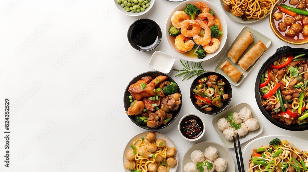 Delicious Chinese Food Selection in High Definition 8K Quality - Top View on Plain White Background Delicious Chinese Food Selection in High Definition 8K Quality - Top View on Plain White Background