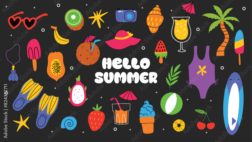 Set of summer holiday beach elements
