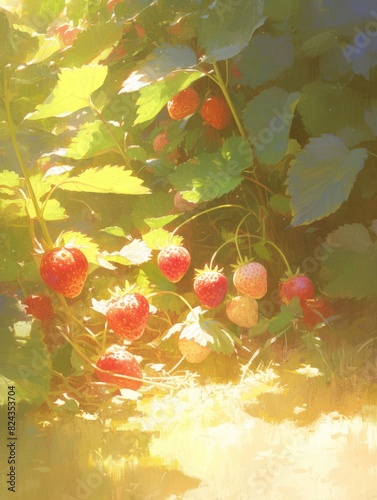 strawberries growing on a bush