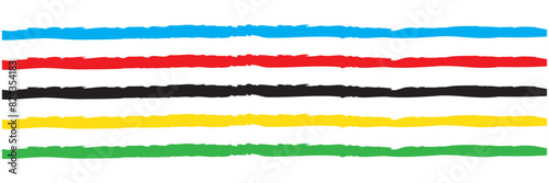 Abstract multicolored lines background. Abstract colorful wave background with Olympics ring colors. Waves, texture, confetti, Vector illustration.