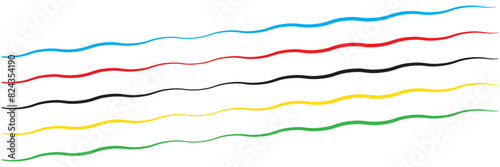 Abstract multicolored lines background. Abstract colorful wave background with Olympics ring colors. Waves, texture, confetti, Vector illustration.