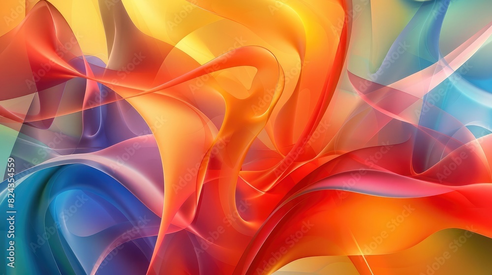 Abstract ribbons with smooth, flowing curves and a gradient palette transitioning from vibrant reds and yellows to cool blues and greens Abstract ribbons with smooth, flowing curves and a gradient palette transitioning from vibrant reds and yellows to cool blues and greens