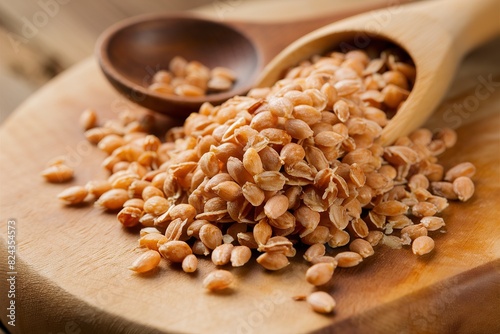 buckwheat groats and wooden spoon photo