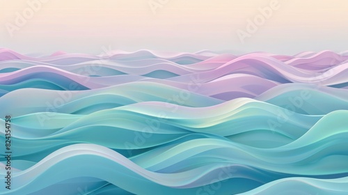 Soft, undulating waves with a gradient transitioning from pastel pinks and purples to soft blues and greens  photo