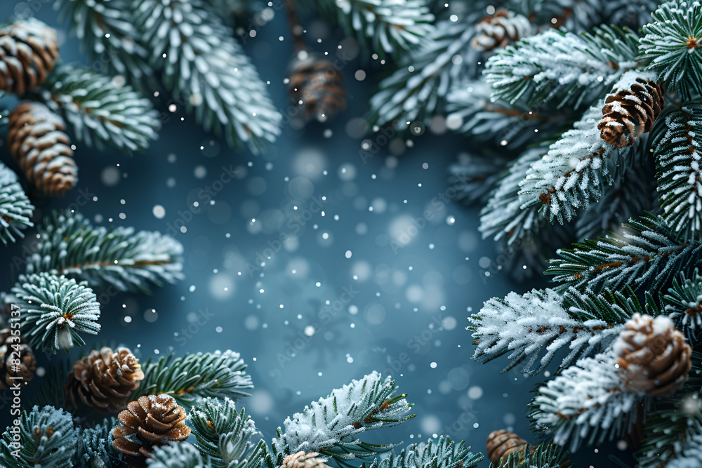 christmas tree branches,
Christmas background Spruce branch and snowflakes