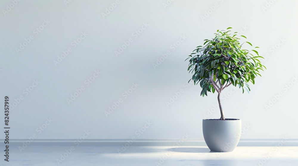 Sleek Umbrella Tree: Umbrella tree in grey pot on white backdrop radiates modern calmness. Sleek Umbrella Tree: Umbrella tree in grey pot on white backdrop radiates modern calmness.
