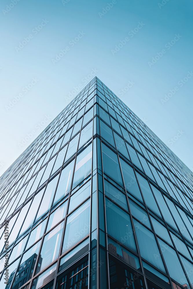 Awe-inspiring exterior facade of contemporary office skyscraper with sleek glass windows
