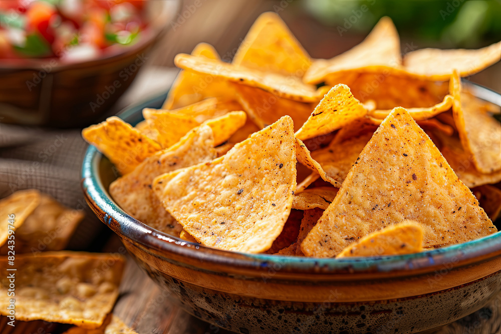 Tempting pile of crispy tortilla chips, ideal with zesty dips and salsas Tempting pile of crispy tortilla chips, ideal with zesty dips and salsas
