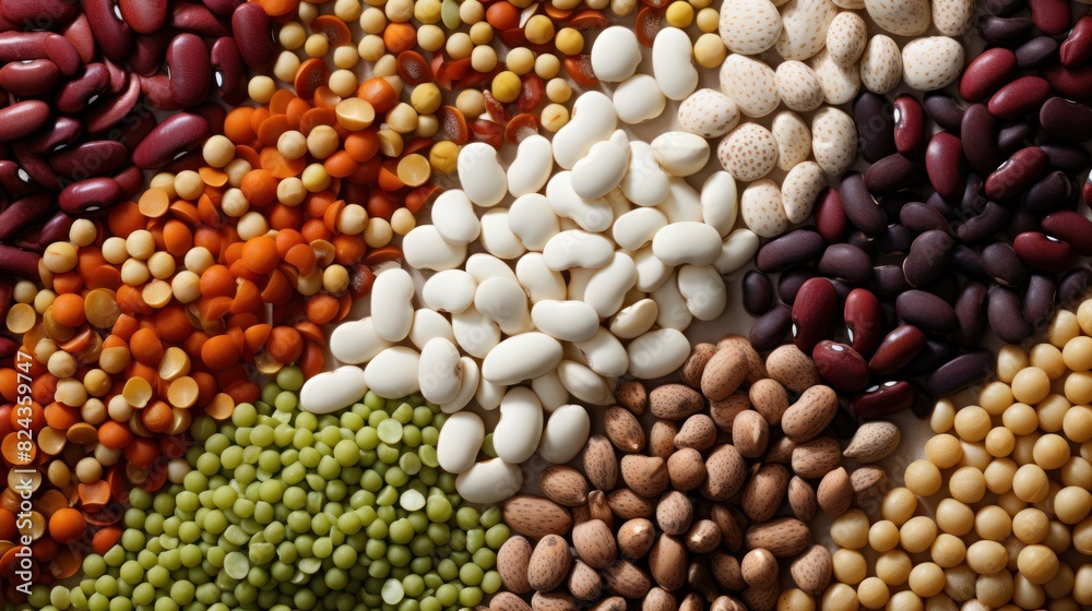 Legumes and beans. Dried, raw and fresh. Lentils, chickpeas, 